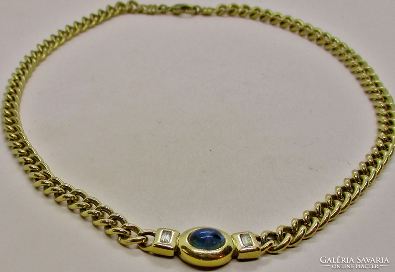 Fabulous antique gilded necklace with sapphire blue and white stone