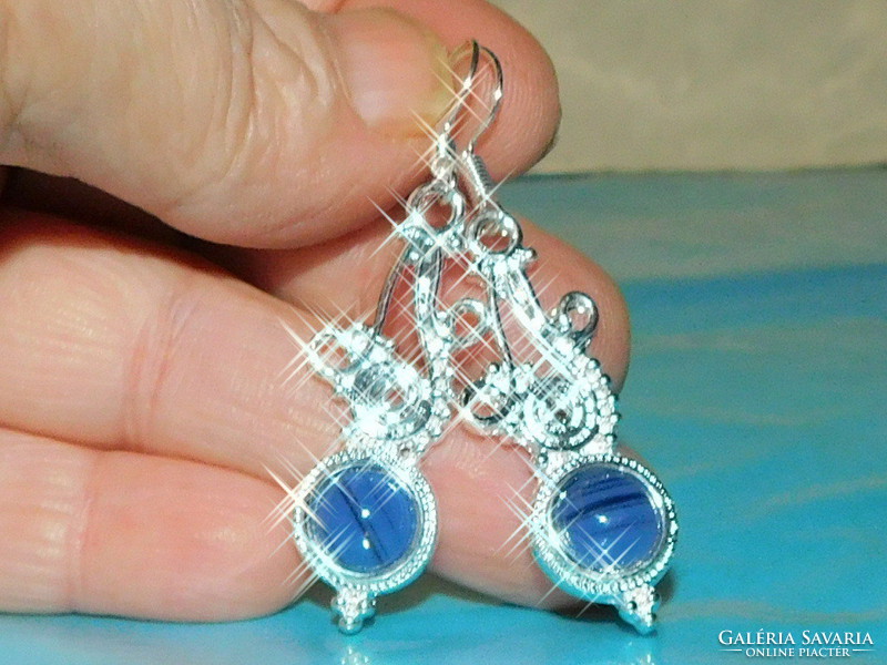 Lapis lazuli mineral stony ethnic tibetan silver earrings