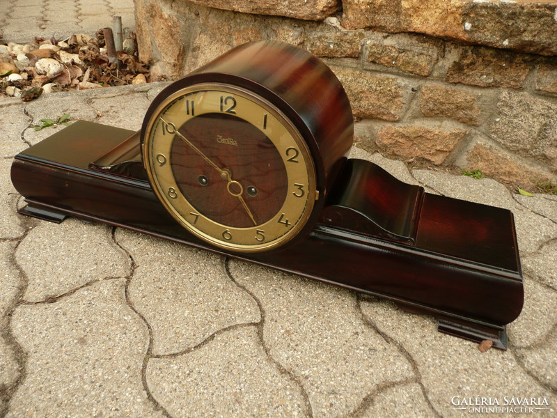 Rare, large 64 cm, working half-percussion German zentra fireplace clock from 1938-45