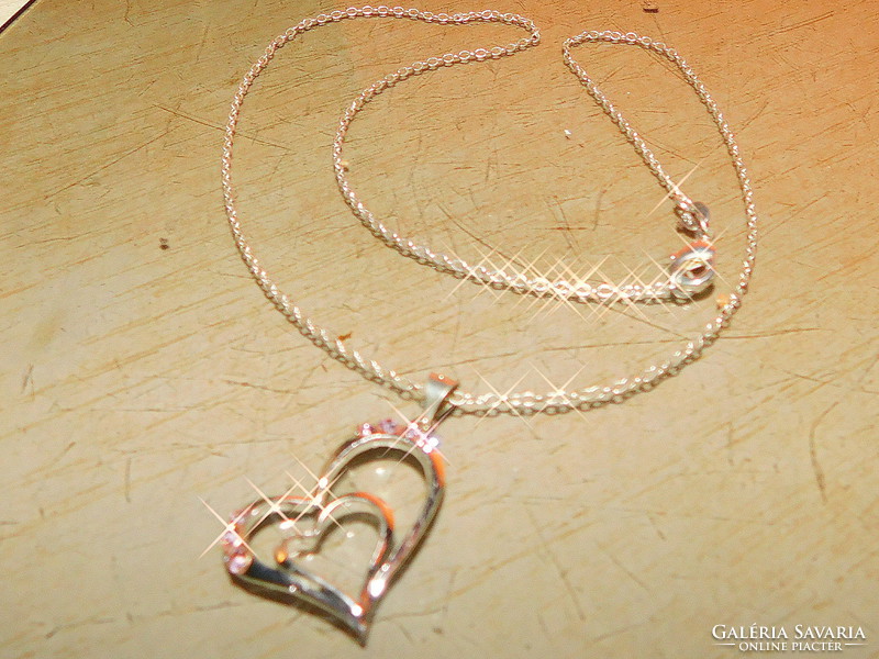 Heart in heart pink zirconia kr. White gold gold filled necklace