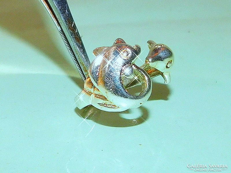 Játszó Delfin Pár Fehér Arany Gold Filled Gyűrű 7.5-es kissé állítható