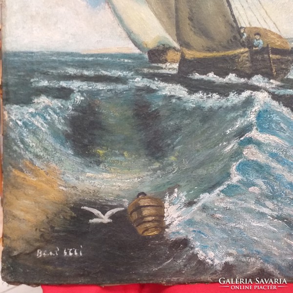 Oil on canvas sea sailing boats. Indicated.