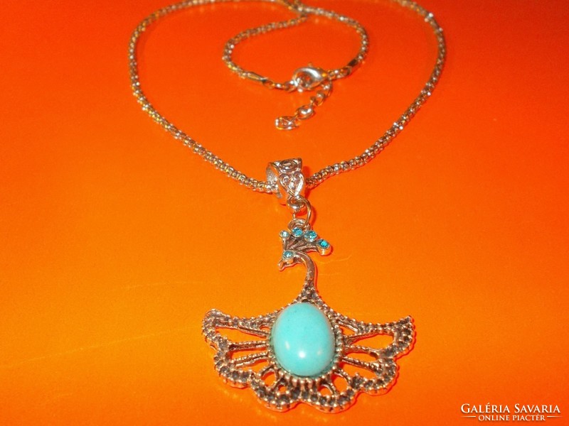 Peacock turquoise mineral stony Tibetan silver necklace