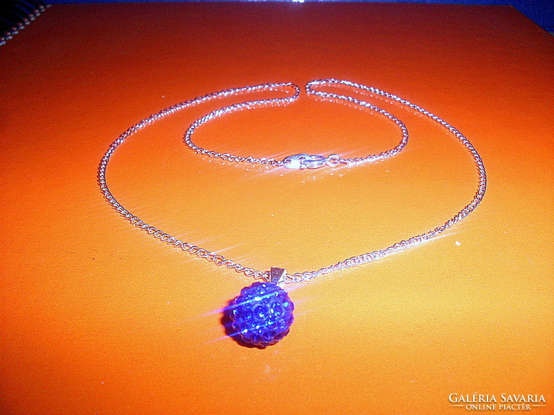 King blue glitter sphere pearl tibetan silver necklace