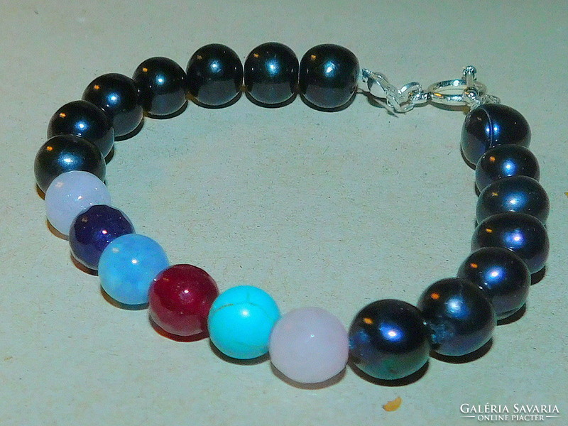 Night black real pearl 7 chakra bracelet No. 1