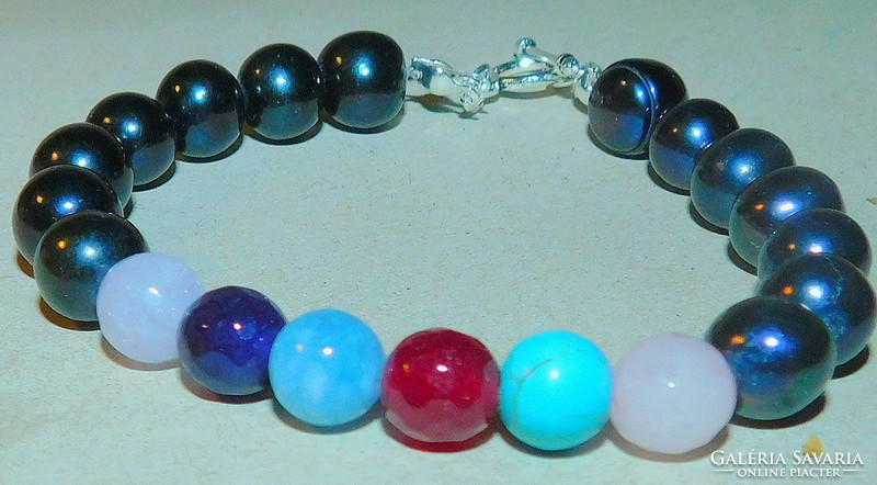 Night black real pearl 7 chakra bracelet No. 1