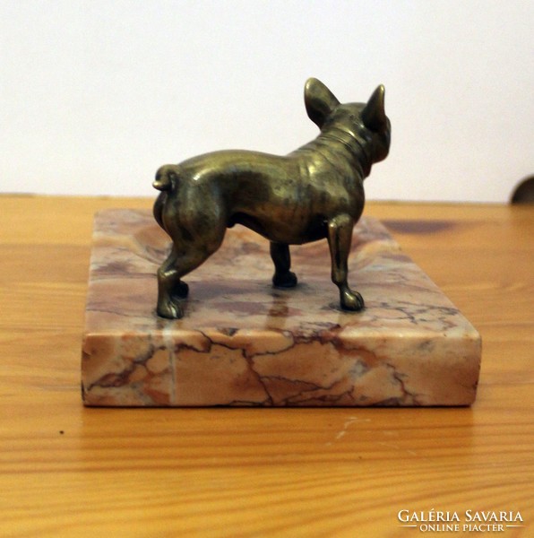 Old marble ashtray with copper french bulldog
