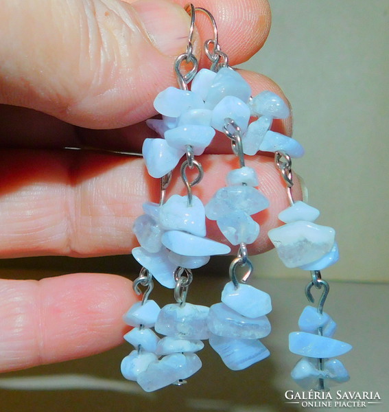 Aquamarine stone mineral Tibetan silver earrings 5 cm