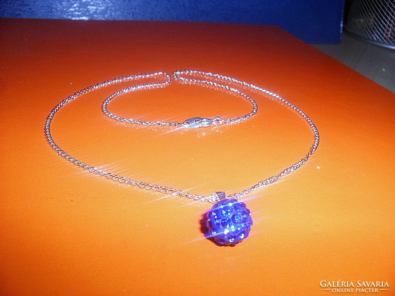 King blue glitter sphere pearl tibetan silver necklace