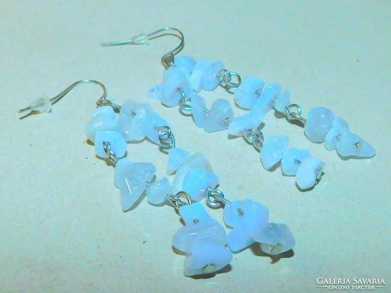 Aquamarine stone mineral Tibetan silver earrings 5 cm