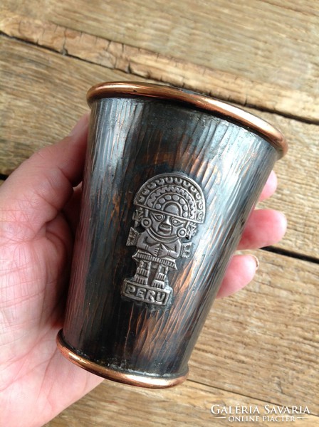 Old Peruvian copper glass with silver decorations