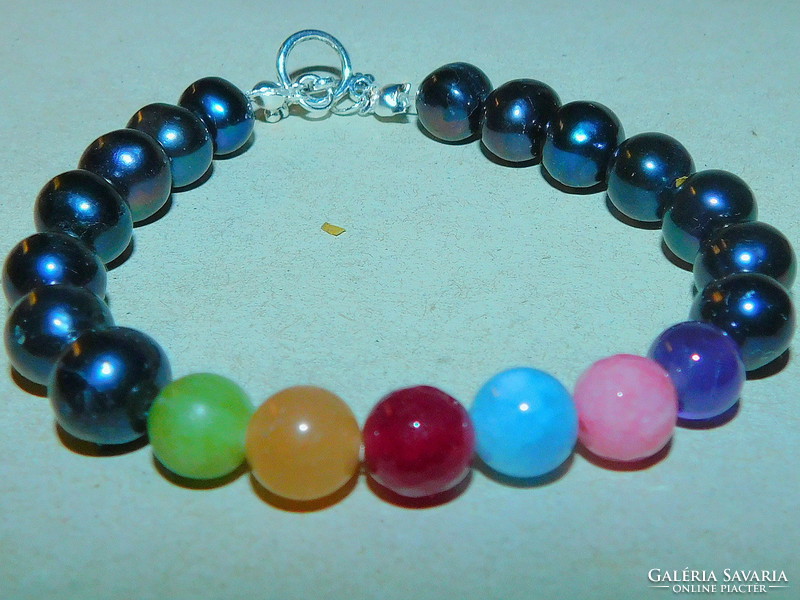 Night black real pearl 7 chakra bracelet No. 2