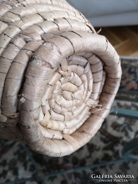 Gyékény fedeles hagymatartó kosár, szakajtó, kézzel készített