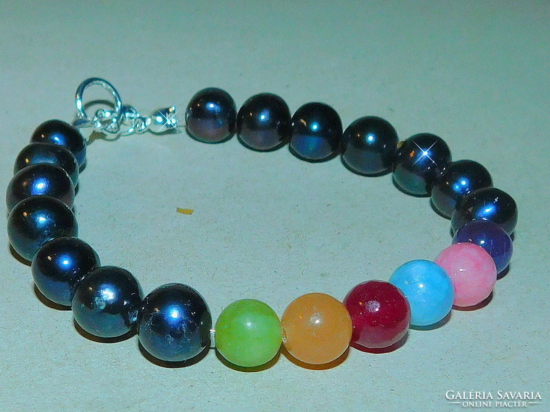 Night black real pearl 7 chakra bracelet No. 2