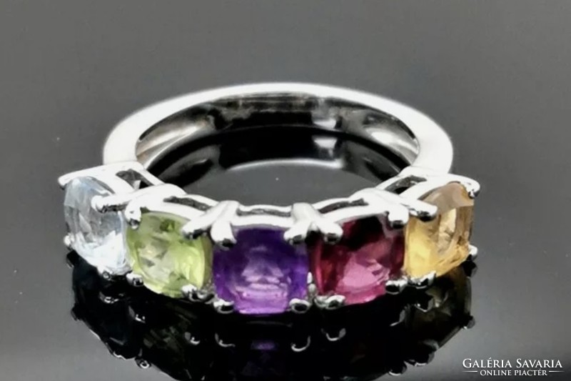 Multi gemstone sterling silver ring 925 / - new 56 size