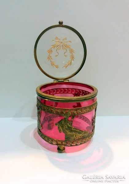 French empire pink polished glass box with metal montage