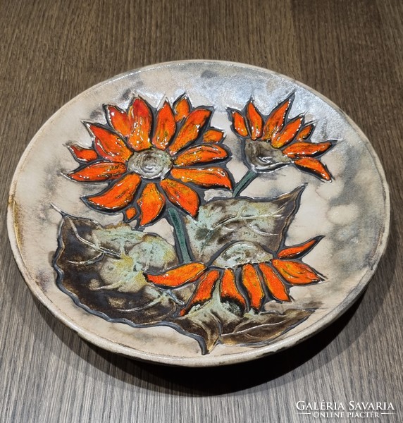 Ruscha German handicraft ceramic wall decoration with decorative plastic flower pattern