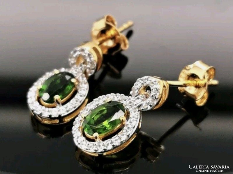 Mystic Chrome Diopside Gemstone Silver Earrings 925 / 14k Yellow Gold Plated - New