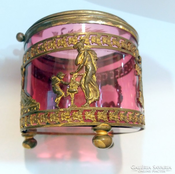 French empire pink polished glass box with metal montage