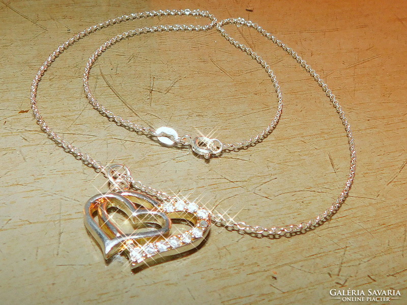 Heart in the heart full of zirconia kr. White gold gold filled necklace