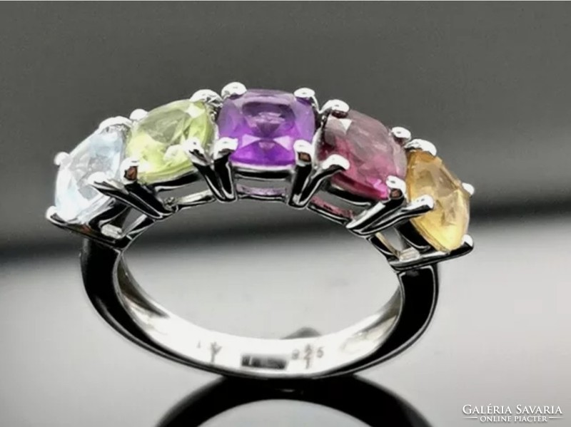 Multi gemstone sterling silver ring 925 / - new 56 size
