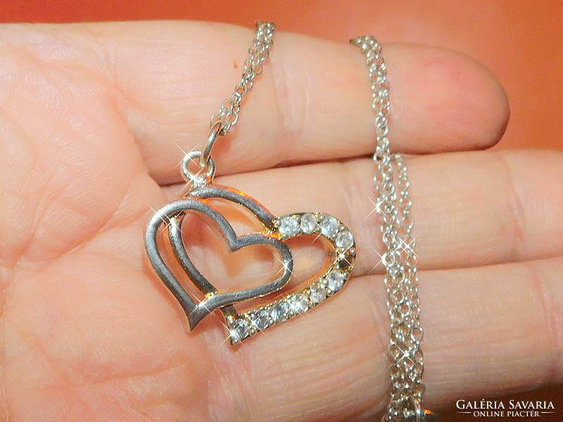 Heart in the heart full of zirconia kr. White gold gold filled necklace