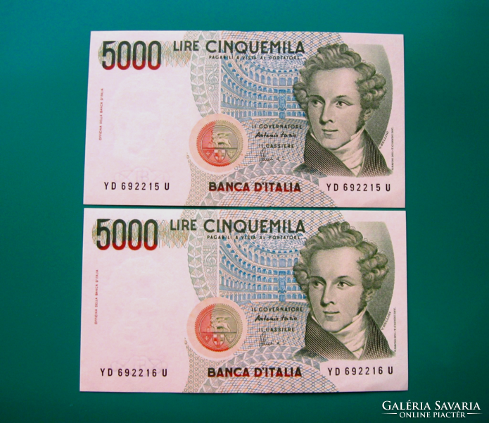 000 5,000 - Italian lira - 2 line - banknote - 1985 - vincenzo bellini