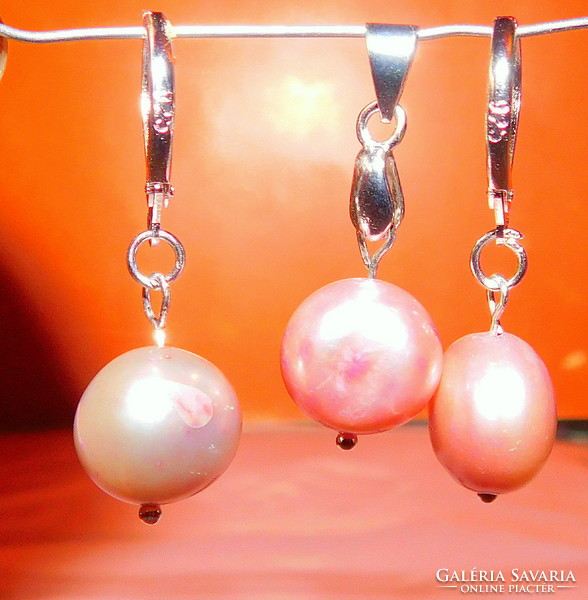 Powder pink shiny akoya genuine pearl earrings and pendant set