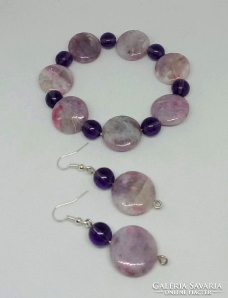 Lepidolite bracelet and earrings set