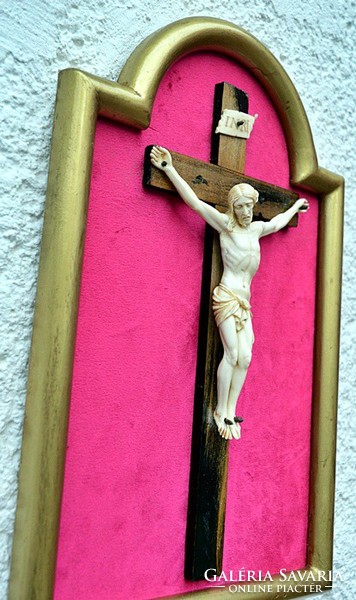 Ebi. 41. Antique, bone Jesus Christ 13.2 Cm, 33, cm crucifix, imposing, meticulous, cross, corpus