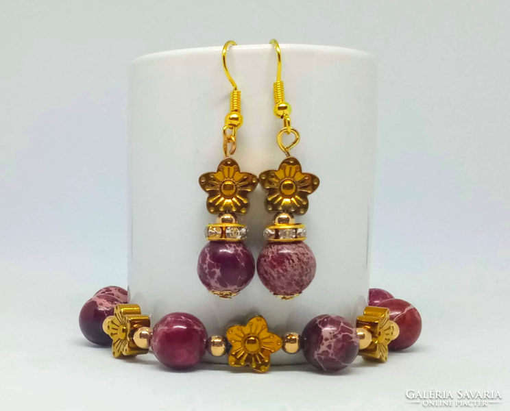 Burgundy regalite bracelet and earrings set
