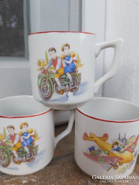 Rare zsolnay iris porcelain cluj-Napoca flying motorcycle figure child mocha mug nostalgia