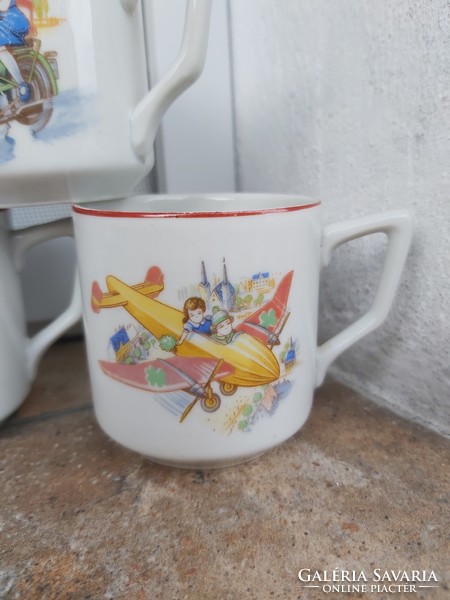 Rare zsolnay iris porcelain cluj-Napoca flying motorcycle figure child mocha mug nostalgia