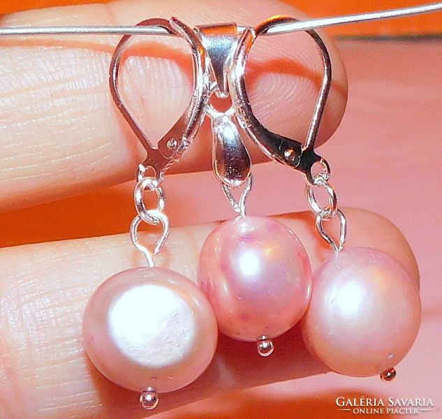 Powder pink shiny akoya genuine pearl earrings and pendant set