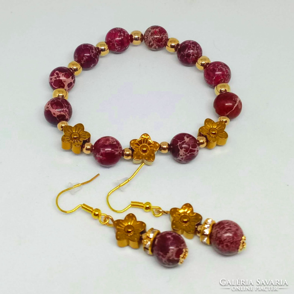 Burgundy regalite bracelet and earrings set