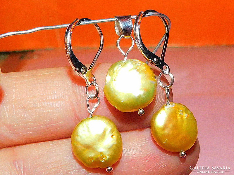 Eosin shiny Japanese biwa genuine pearl earrings and pendant set