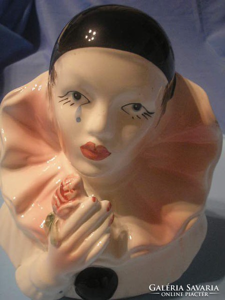 N7 Pierrot Nagyméretű art decó porc.20 cm- fej ritkaság ajándékozhatóan eladó hibátlan ritkaság
