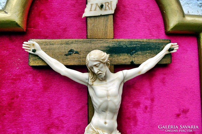 EBI. 41. Antik, CSONT Jézus Krisztus 13.2 cm, 33, cm feszület, impozáns, aprólékos, kereszt, korpusz