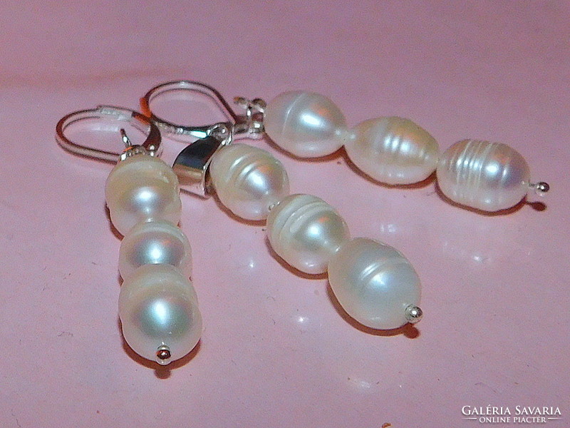 Off-white Japanese biwa genuine pearl earrings and pendant set