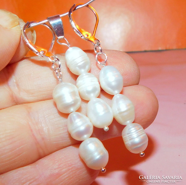 Off-white Japanese biwa genuine pearl earrings and pendant set