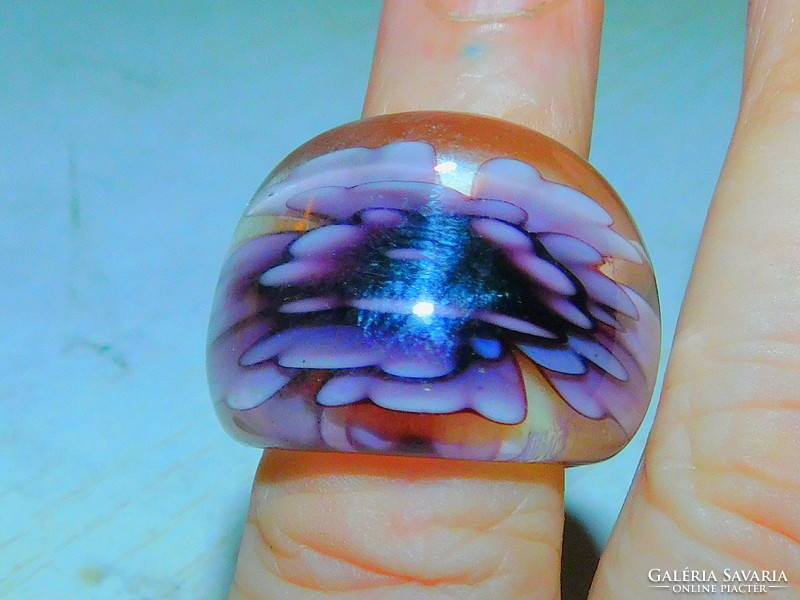 Murano glass orchid flower craft ring 7