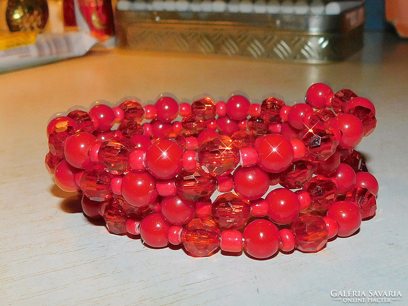 Ruby red 4 row Czech briolette pearl bracelet