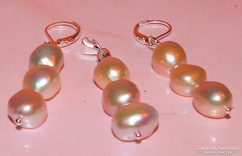 Champagne-champagne akoya real pearl earrings and pendant set