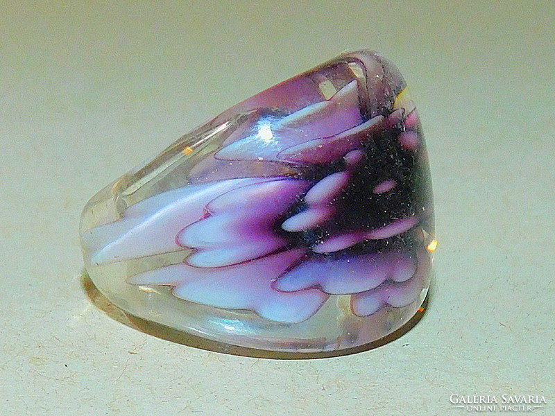 Murano glass orchid flower craft ring 7