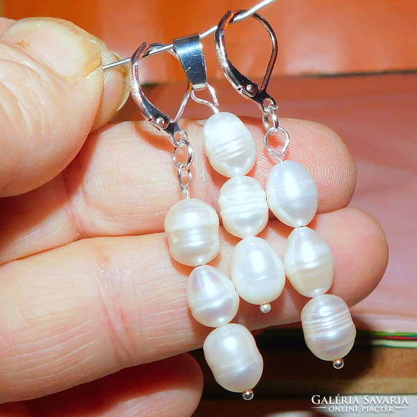Off-white Japanese biwa genuine pearl earrings and pendant set