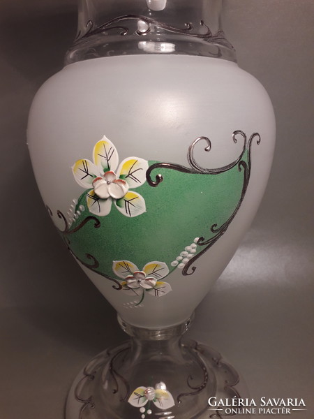 Special price! A gorgeous gift item! Antique old plastic floral painted glass vase large size