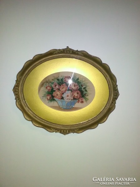 Silk picture in antique oval frame