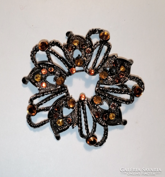 Black-silver flower brooch, pin (74)