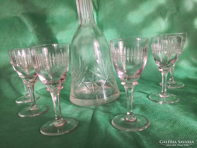 Wonderful polished antique glass brandy set - for 6 people