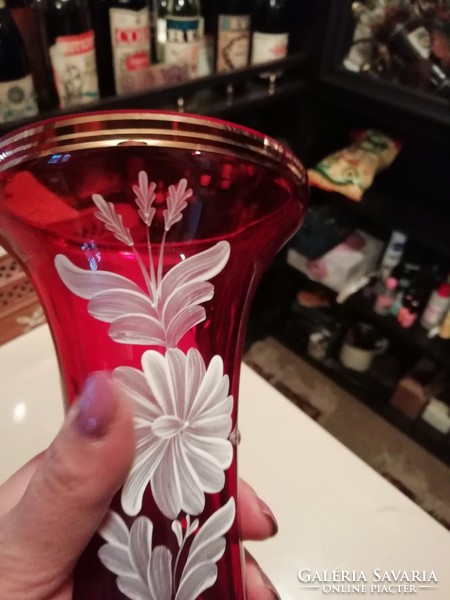 Vastag üveg gyönyörű váza 27 cm magas festett